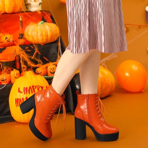 Perphy Platform Lace Up Chunky Heel Western Combat Boots for Women in Saudi Arabia