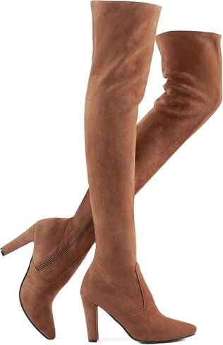 حذاء بوت عالي من الجلد السويدي المطاطي من Shoe'N Tale بكعب مكتنز فوق الركبة (7، بني) in Saudi Arabia
