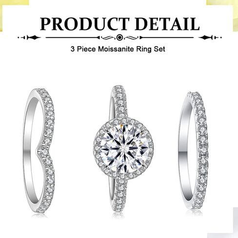 1 Moissanite Rings for Women, D Color VVS1 Clarity Brilliant Round Cut Solitaire Lab Created Diamond Moissanite Ring Rhodium Plated Solid S925 Sterling Silver in Saudi Arabia