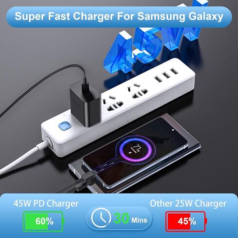 شاحن USB C، شاحن حائط فائق السرعة 45 وات لهاتف Samsung Galaxy S23 S22 Ultra/S22+/S22/Note 10/Note 10+/Note 20/S20/S21، شاحن USB C 45 وات مع كابل شحن سريع من النوع C بطول 6 أقدام (2- علية) in Kuwait