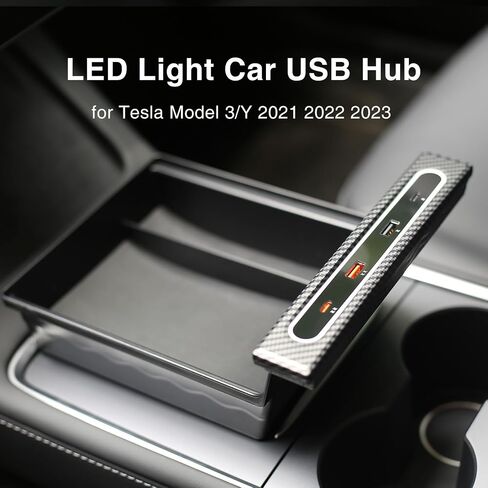 for Tesla USB Hub with 2021 2022 2023 Model 3/Y Car USB Charger Multi Port Interior Accessories Fit for Tesla Center Console Docking Station(Tricolor LED) in Saudi Arabia