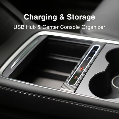 for Tesla USB Hub with 2021 2022 2023 Model 3/Y Car USB Charger Multi Port Interior Accessories Fit for Tesla Center Console Docking Station(Tricolor LED) in Saudi Arabia