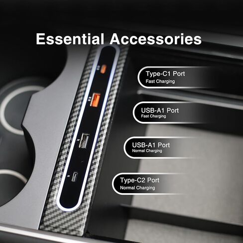 for Tesla USB Hub with 2021 2022 2023 Model 3/Y Car USB Charger Multi Port Interior Accessories Fit for Tesla Center Console Docking Station(Tricolor LED) in Saudi Arabia