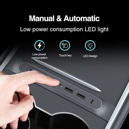 for Tesla USB Hub with 2021 2022 2023 Model 3/Y Car USB Charger Multi Port Interior Accessories Fit for Tesla Center Console Docking Station(Tricolor LED) in Saudi Arabia