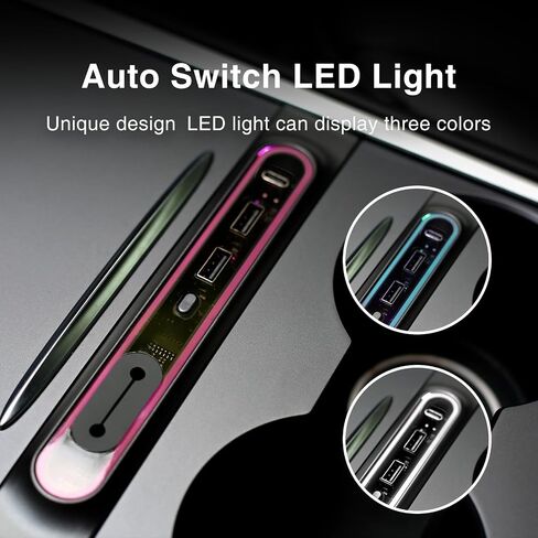 for Tesla USB Hub with 2021 2022 2023 Model 3/Y Car USB Charger Multi Port Interior Accessories Fit for Tesla Center Console Docking Station(Tricolor LED) in Saudi Arabia