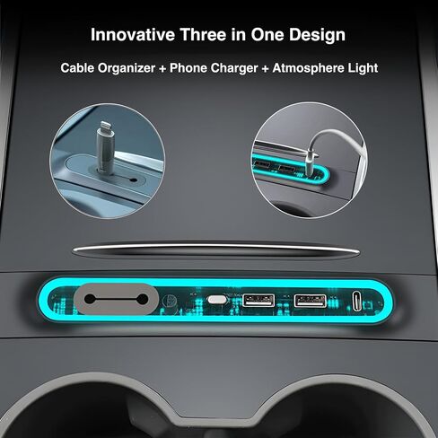 for Tesla USB Hub with 2021 2022 2023 Model 3/Y Car USB Charger Multi Port Interior Accessories Fit for Tesla Center Console Docking Station(Tricolor LED) in Saudi Arabia