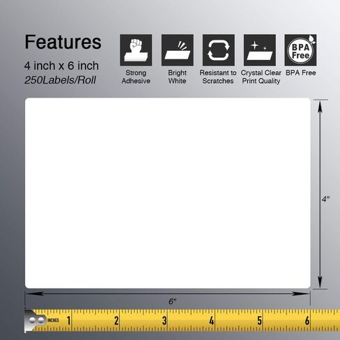 BETCKEY - 4" x 6" (102 mm x 152 mm) Shipping Labels Compatible with Zebra & Rollo Label Printer(not for dymo 4XL), Premium Adhesive & Perforated [10 Rolls, 2500 Labels] in Saudi Arabia