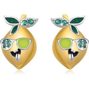 Fruit Lemon Earrings 925 Sterling Silver Lemon Stud Earrings Yellow Gold Citrus Summer Earrings Lemon Jewelry Gift for Women