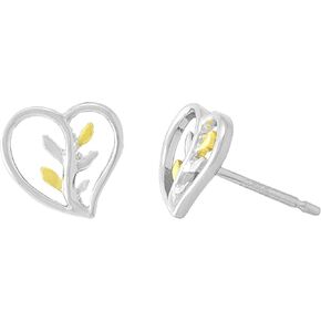 Boma Jewelry Sterling Silver Heart & 14 KT. Gold Vermeil Vine Stud Earrings