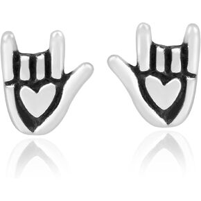 AeraVida Cute I LOVE YOU ASL Sign Language Hand .925 Silver Stud Earrings