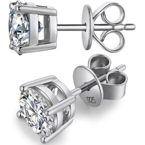 Moissanite Earrings for Women Men S925 Sterling Silver Moissanite Stud Earrings D Color VVS1 Round Lab Created Diamond Earring 18k White Gold Plated Hypoallergenic Round Cut Earring 2ct