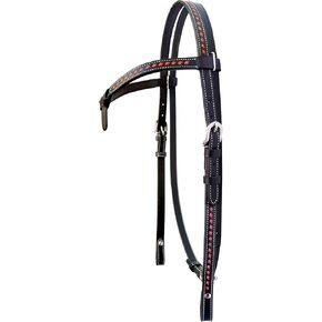 Equestrian Horse Tack Western Headstall Bridle Hand Braided Red Raw Hide Leather Weaving on Futurity Knot BrowBand Black Color Leather