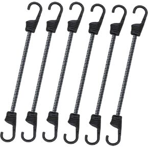 Bungee Cords with Dual Hooks, 12inch 6Pack Mini Bungee Straps 1/3 Inch Strong Elastic Rope Securing Tie Down for Camping,Tarps, Luggage,Bike Rack, Tent