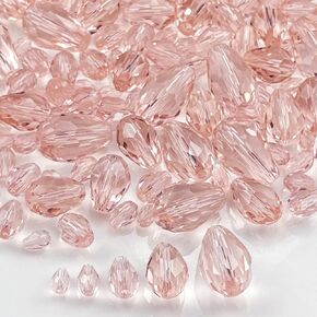 340pcs Teardrop Crystal Glass Beads 3x5mm 4x6mm 6x8mm 8x12mm 10x15mm Vertical Hole Faceted Crystal Beads Spacer Beads for Necklace Bracelet Earrings DIY Jewelry Crafts(Red)