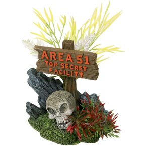 Blue Ribbon EE-1153 Area 51 Sign with Skull Exotic Environments Aquarium Ornament