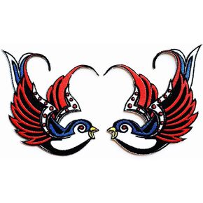 Set 2 Pcs Sparrow Swallow Dove Rockabilly Biker Tattoo Tropical Birds Kids Cartoon Iron on Patch Embroidered Patch Supplies for Jacket Bags Jeans Backpack Clothes DIY