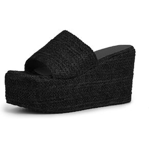 getmorebeauty Women's Espadrille Wedge Sandals Bohemia Beach Sandals Braid Slippers Open Toe Slip On Summer Platform Sandals