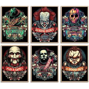 Gearock 6 Pack Halloween Diamond Painting Kits, Horror Diamond Art Kits for Adults, DIY Gem Art Crafts for Room Bedroom Living Room Bathroom Decor, 5D Diamond Art Painting, Halloween Gifts, 12x16 Inch