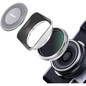 Kase MCUV UV Protection Filter Kit with Metal Sqaure Lens Hood and Magnetic Lens Cap for Fujifilm X100 Series Camera X100, X100S, X100F, X100T, X100V, X100VI -Silver