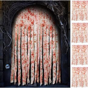 4pcs Halloween Door Curtain Decoration with Bloody Hand Prints- 84.6" x 59" Bloody Doorway Curtain Halloween Creepy Cloth for Halloween,Haunted House,Horror Theme Party