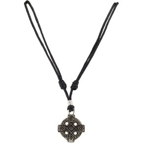 BlueRica Celtic Cross on Adjustable Black Cord Necklace (Old Silver Finish)