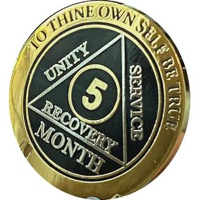 5 Month AA Medallion Elegant Black Gold and Silver Plated Chip