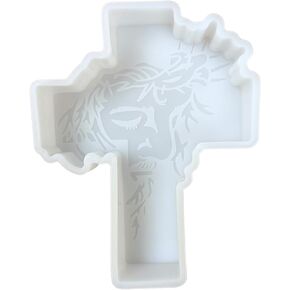 Cross with Jesus with Crown of Thorns Car Freshie Silicone Mold 5 x 4 x 1.2" inches Catholic Religious Freshie Supplies Latino for Scented Aroma Beads Oven Safe up to 450 F