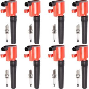 ENA Set of 8 Red Ignition Coil Pack with Platinum Spark Compatible with Ford Jaguar Lincoln Thunderbird 2002-2005, S-Type 1999-2003, LS 2000-2006 3.0 3.9 4.0 4.2 Replacement for FD506 DG515 4503