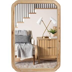 مرآة مزرعة خشبية، مرآة ريفية مستطيلة الشكل مثبتة على الحائط مقاس 60.96 سم × 91.44 سم للبهو وغرفة المعيشة وغرفة النوم والحمام in Kuwait