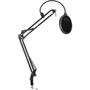 Blucoil Microphone Suspension Boom Scissor Arm Stand with Pop Filter for Audio Technica, AKG, Samson, NEAT, Blue Microphones, and More