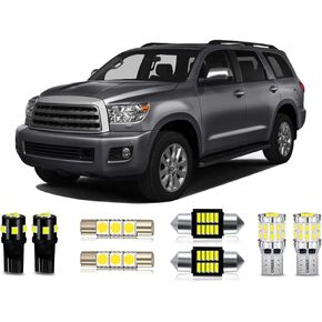 White LED Bulbs Package Kit Compatible with 2008 2009 2010 2011 2012 2013 2014 2015 2016 2017 2018 2019 2020 2021 Toyota Sequoia Interior Light + License Plate Light and Install Tool, 20 Piece