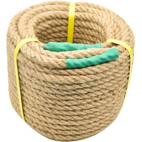Jute Rope Natural Jute Manila Rope Nautical Hemp Rope Twisted Natural Thick Heavy Duty Rope for Crafts, Bundling,Anchor, Hammock, Nautical, Tug of War, Railings,Decorate (1-1/2 in X 100 Ft)