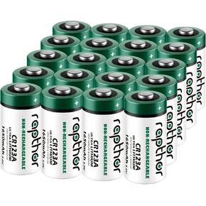 rapthor CR123A Lithium Batteries 1650mAh High Power UL Certified 3V Non-Rechargeable Battery with Built-in PTC for Flashlight Toys Alarm System Microphones (Not for Arlo) (20pack)