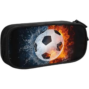 Soccer Pencil Box Case for Kids Boys, Sports-Themed Pencil Pouch Big Capacity Black Pencil Bag Portable Stationery Storage Box Desk Pen Bag for School Office