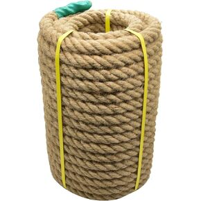 Jute Rope Natural Jute Manila Rope Nautical Hemp Rope Twisted Natural Thick Heavy Duty Rope for Crafts, Bundling,Anchor, Hammock, Nautical, Tug of War, Railings,Decorate (1-1/2 in X 100 Ft)