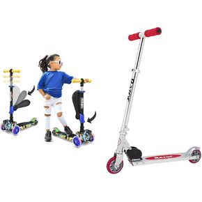 Scooter for Kids - Stand & Cruise Child/Toddlers Toy Folding Kick Scooters w/Adjustable Height, Anti-Slip Deck, Flashing Wheel Lights, for Boys/Girls 2-12 Year Old - Hurtle