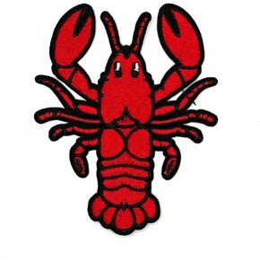 3.5"" Lobster Iron On Patch | Lobster Embroidered Patches Iron On/Sew On | Zoo Beach Ocean Sea Creatures Iron On Patches for Holes, Clothing, Dress, Jeans, Hat, Backpacks, Clothes