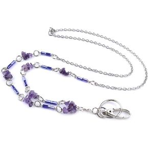 blue barrel beads and purple irregular in shape beads ID Necklaces ID Beaded Lanyards for Keys ID Badge Holder Stainless steel chain