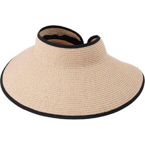 Roll-up Straw Women's Sun Visor Hat with Wide Brim - Stylish and Protective