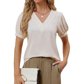 BMJL Womens Dressy Casual Blouses Textured V Neck Business Tops Cap Sleeve Shirts 2024 Summer Work Outfit