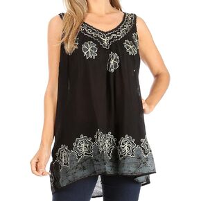 Sakkas Batik Embroidered V-Neck Sleeveless Blouse