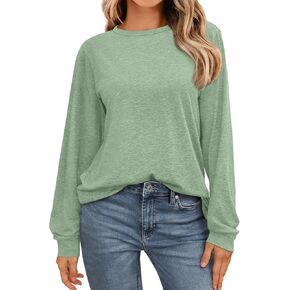 AUTOMET Women's Long Sleeve Shirts Loose Fitted Crewneck Solid Color Basic Tops Casual Outfits