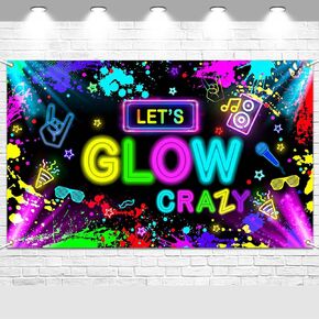 Avezano Glow in The Dark Bacdkrop Neon Glow Party ديكورات Let's Glow Banner حفلة عيد ميلاد خلفية الكتابة على الجدران Splash Nenon Theme (بدون أضواء حقيقية) كشك صور للأطفال Prps 70.8x43.3