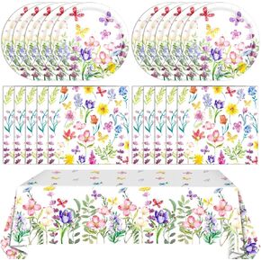 41 PCS Wildflower Party Decorations Floral Theme Disposable Tableware floral paper plates Napkin Tablecloth Floral Party Decorations for Wedding Tea Party Decoration Bridal Shower Baby Shower