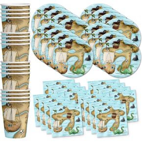 Pirate Treasure Map Birthday Party Supplies - Pirate Birthday Party for Boy - Treasure Hunt Party Supplies - Pirate Party Supplies Tableware Set Includes Plates, Napkins and Cups | Kit for 16