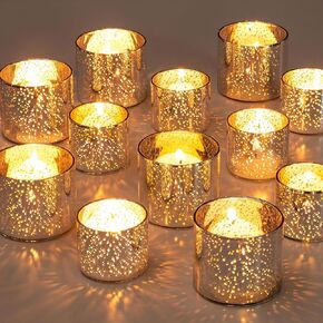 NUPTIO Votive Candle Holders Glass: 12 Set of Clear Tea Light Holder for Floating and Votives Candles Small Modern Tealight Candleholder for Christmas Wedding Party Table Centerpiece 1.6 in & 2 in H