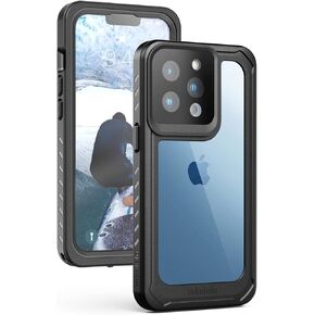 inkolelo Compatible with iPhone 13 Pro Max Waterproof Case, Built-in Screen Full-Body Protector with Floating Strap IP68 Waterproof Case for iPhone 13 Pro Max 6.7 inch Case - Matte Black/Orange