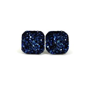 Square Faux Druzy Stone Earrings on Hypoallergenic Plastic Posts 10mm (Blue)
