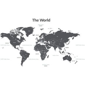 DECOWALL WL2-1609GS Modern Grey World Map Kids Wall Stickers Wall Decals Peel and Stick Removable Wall Stickers for Kids Nursery Bedroom Living Room (Medium)