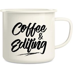 Retreez Coffee and Editing Camera Photographer 16 Oz Enamel Stainless Steel Metal Camping Campfire Coffee Mug - Funny Sarcasm Inspirational birthday gifts for friends, coworkers, siblings, dad, mom